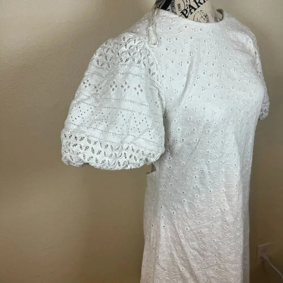 Free People Apricot Rose Mini Eyelet White Dress Puff Sleeve Open Back Size Med - Picture 5 of 12